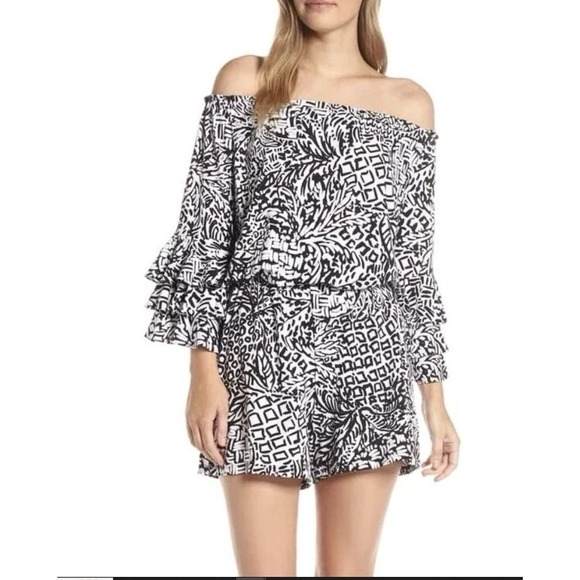 Lilly Pulitzer Pants - Lilly Pulitzer Calla Romper Large Onyx Home Slice Black White Pineapple NWT